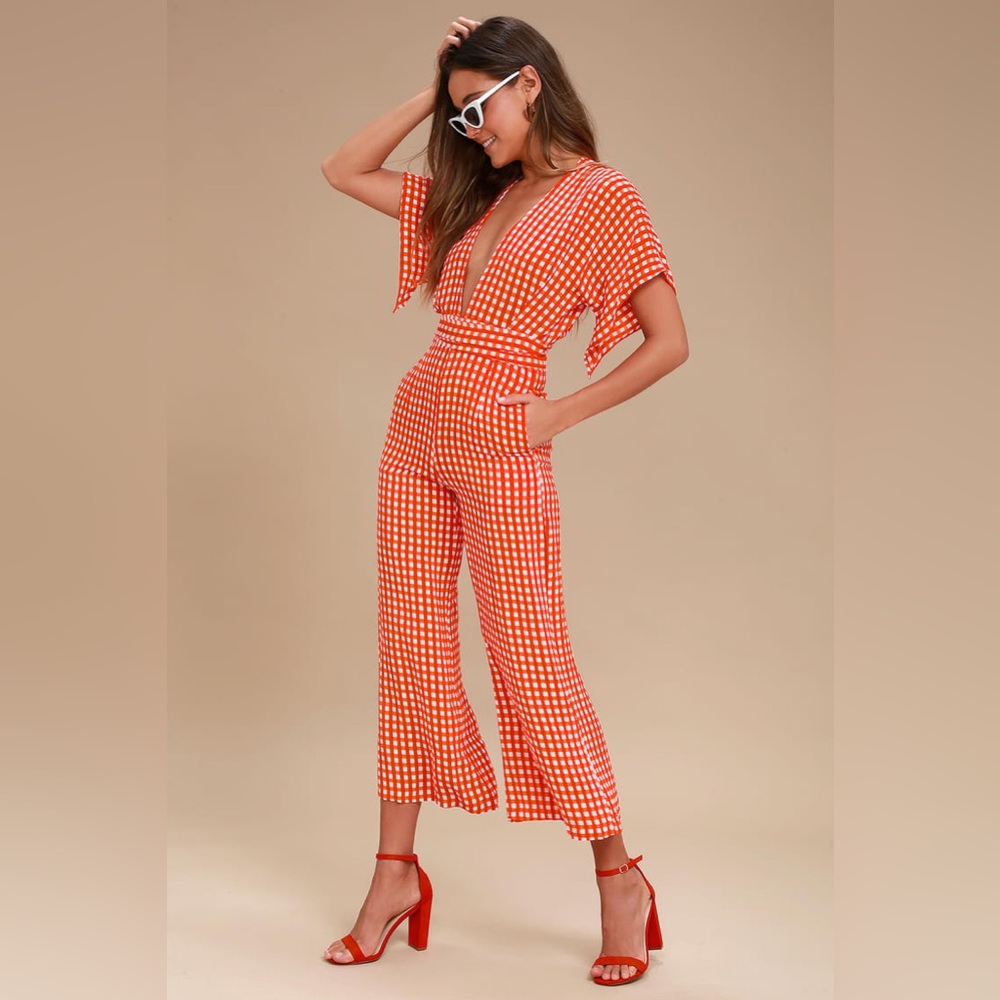 Cedric Red Gingham Culotte Jumpsuit